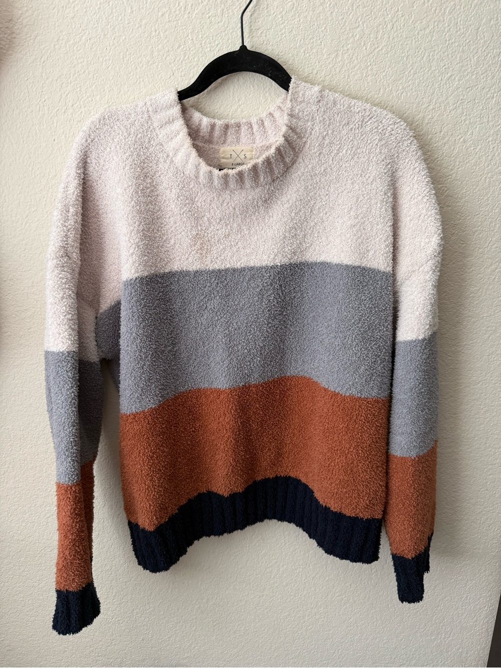 Cozy Colorblock Crewneck Sweater - Ivory, Gray, Rust & Navy